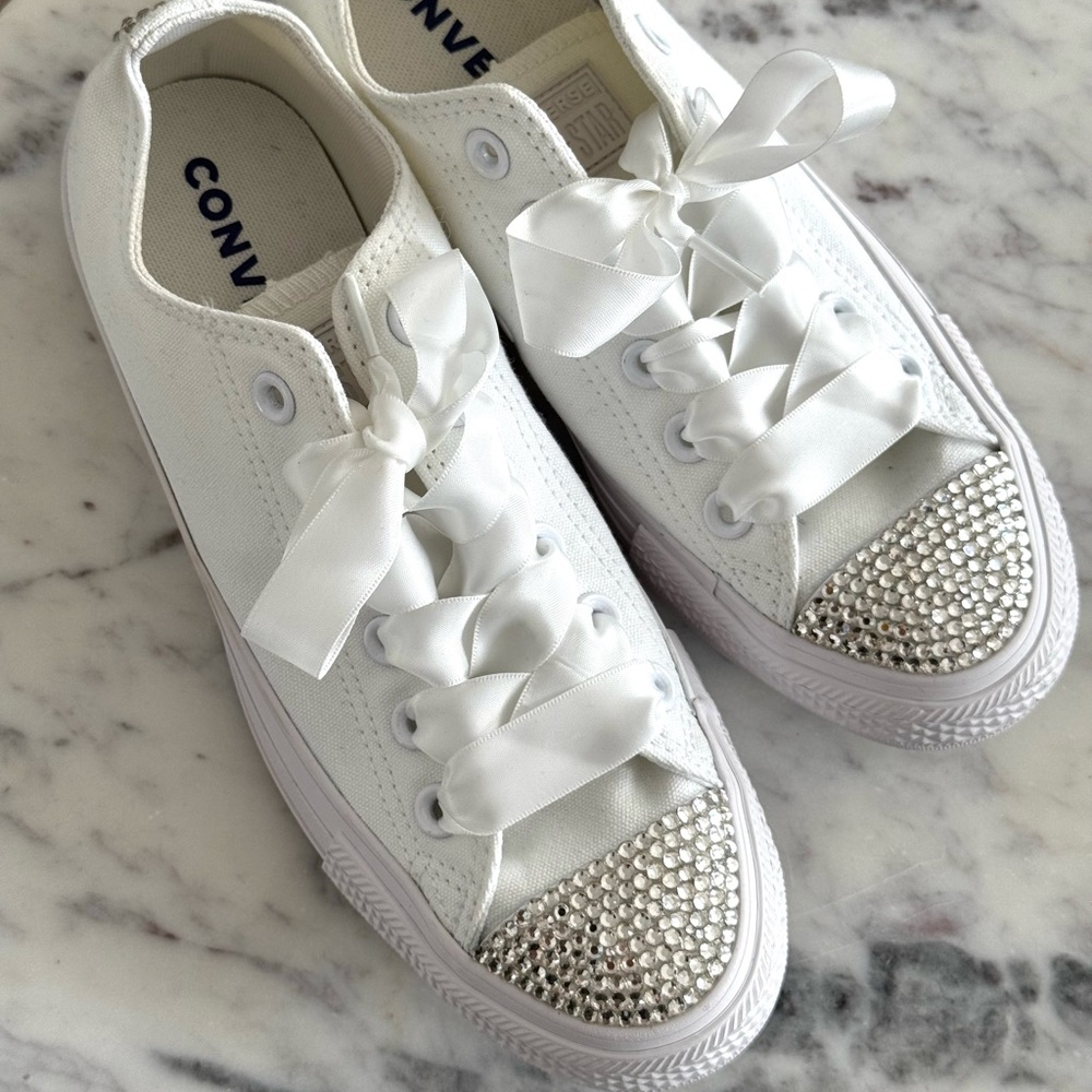 Swarovski Crystal White CONVERSE Women's Wedding crystal sneakers. Never worn.